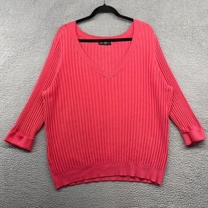 INC Womens Sweater Pink Pullover Knit Long Sleeve V-Neck Ribbed Size 3X